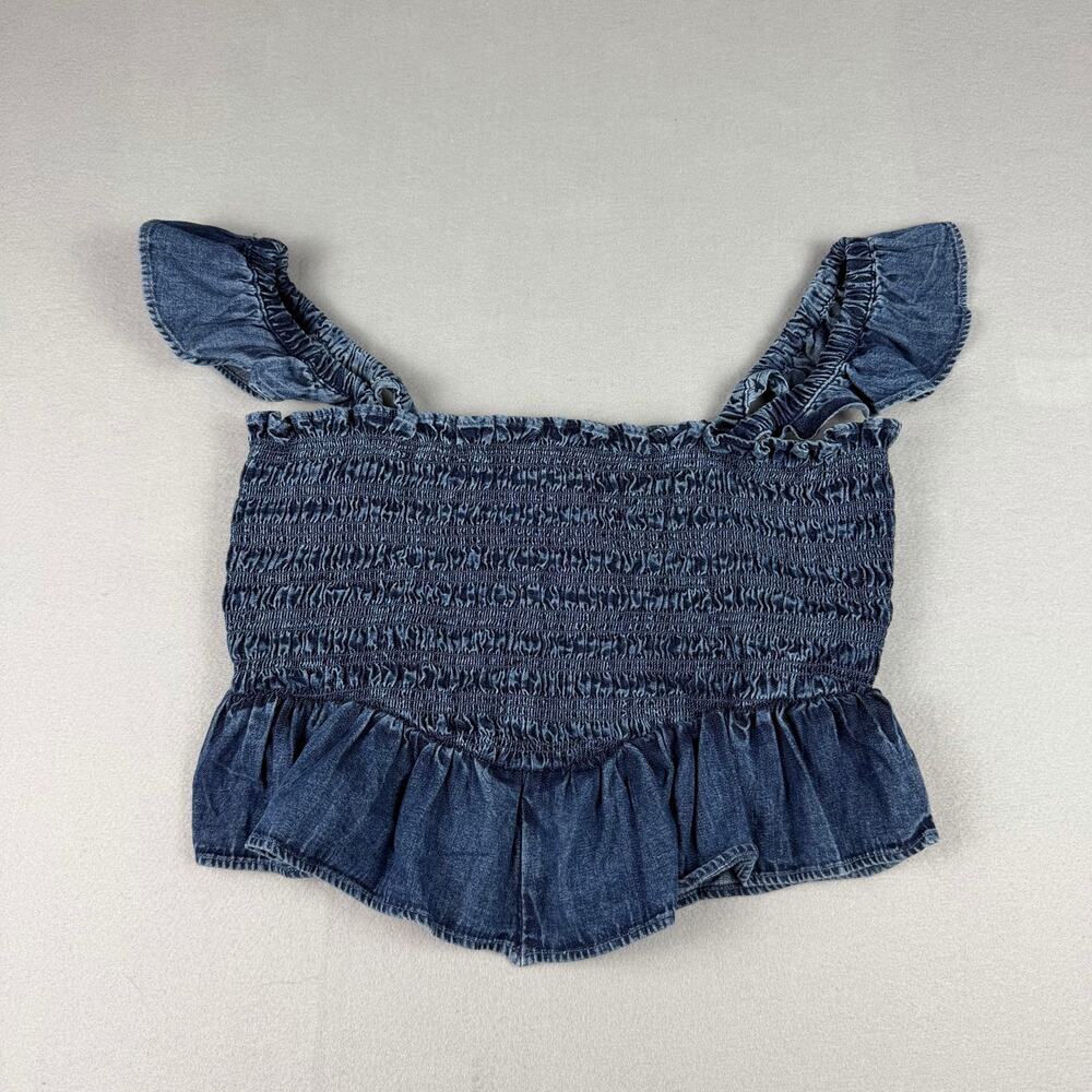 American Eagle Smocked Chambray Crop Top Medium